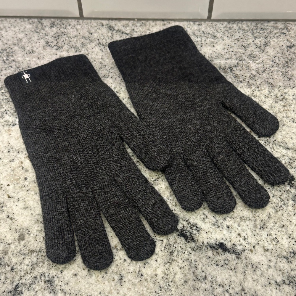 Smartwool Unisex OS Liner Gloves Charcoal Gray Merino Wool Knit Lightweight Warm